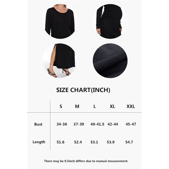 NEW Black Split Maternity Dress Long Sleeve Maxi Ruched S - Picture 5 of 6